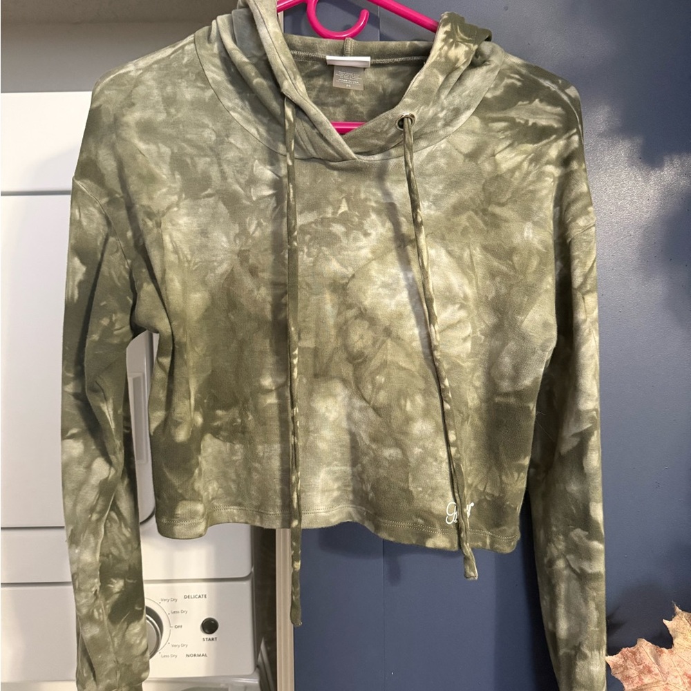 Bombshell Sportswear Green Tan Cropped Hoodie